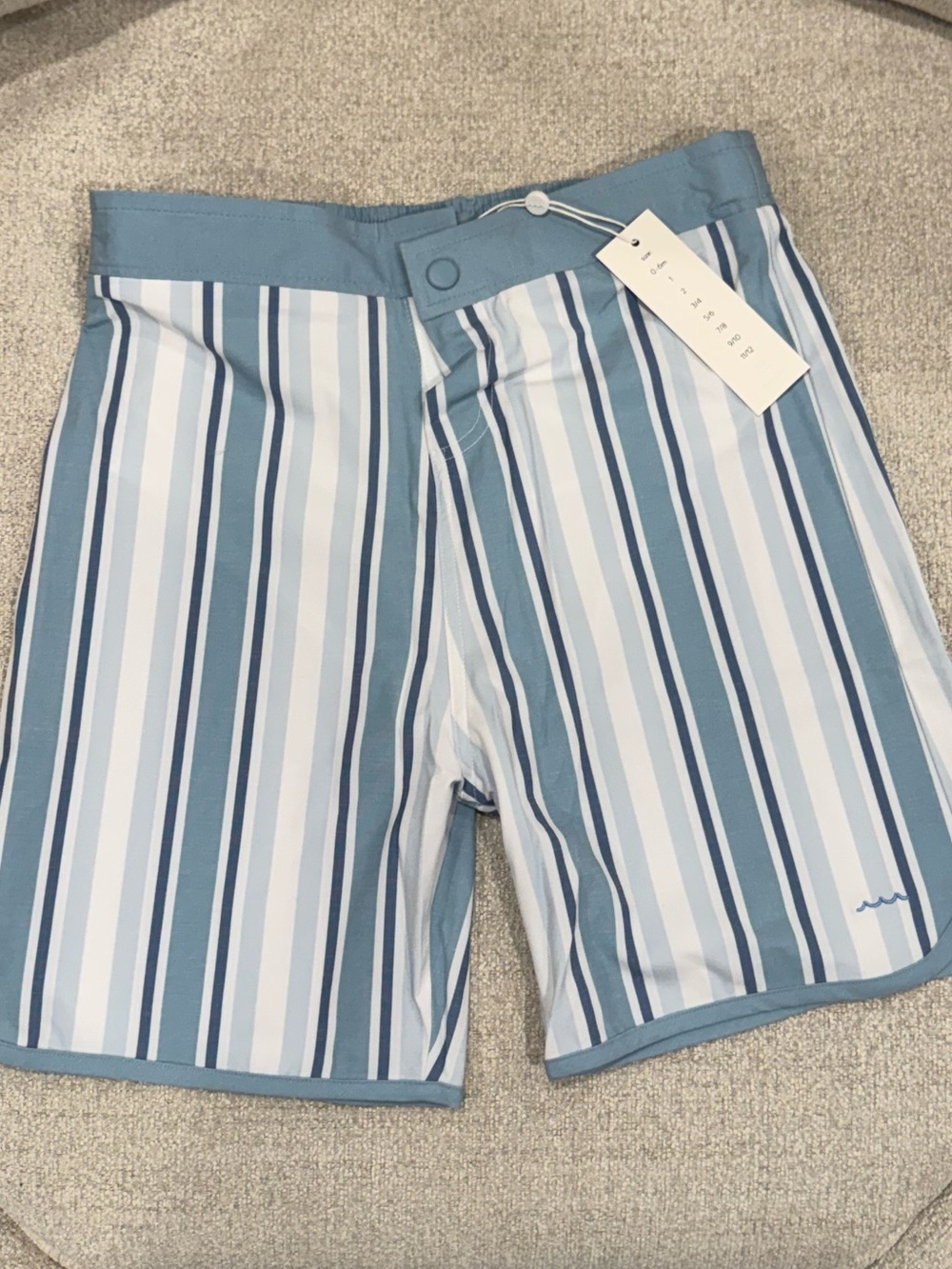 NWT!! Minnow Boys Blue & White Striped Swim Trunks. Sz. 13/14